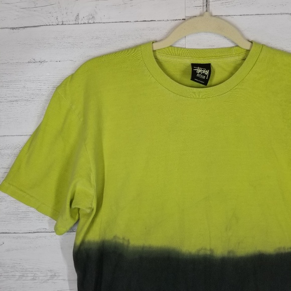 Stussy Tie Tye Dip Ombre Lime Green Shirt Medium - Picture 3 of 5